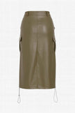 Pu Side Pockets Midi Skirt