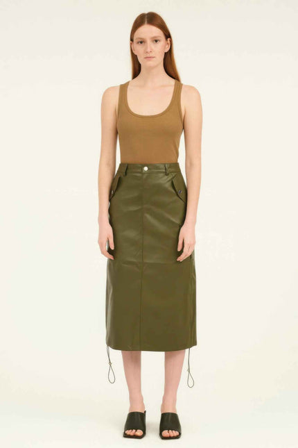 Pu Side Pockets Midi Skirt