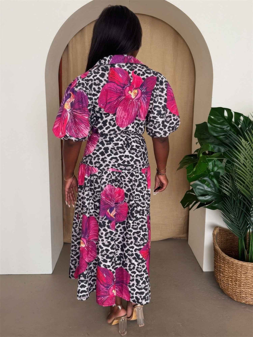 Orchid Pop Puff Sleeve Midi Resort Dress