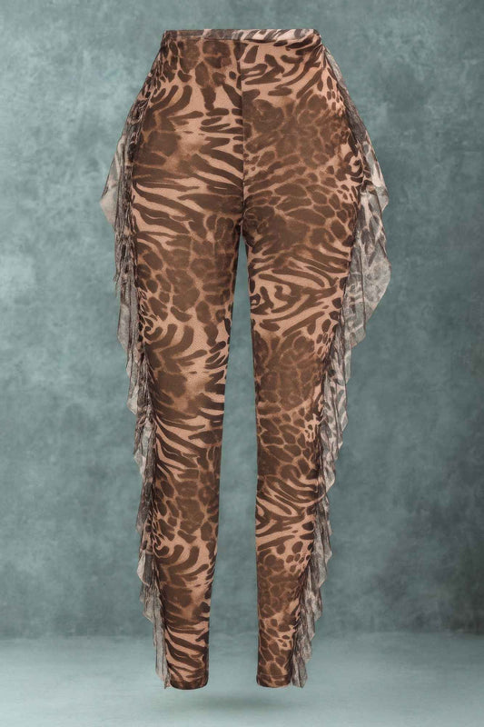 Leopard Side Ruffle Printed Pants
