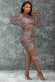 Leopard Cut Out Sexy Midi Dress