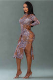 Leopard Cut Out Sexy Midi Dress