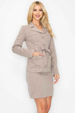 Ls Belted Button Up Jacket & Pencil Skirt Set