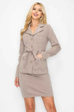Ls Belted Button Up Jacket & Pencil Skirt Set
