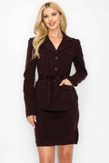 Ls Belted Button Up Jacket & Pencil Skirt Set