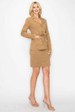 Ls Belted Button Up Jacket & Pencil Skirt Set
