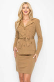 Ls Belted Button Up Jacket & Pencil Skirt Set