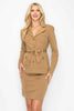 Ls Belted Button Up Jacket & Pencil Skirt Set