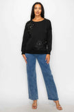 Faux Pearl Beaded Floral Patch Crewneck Sweatshirt