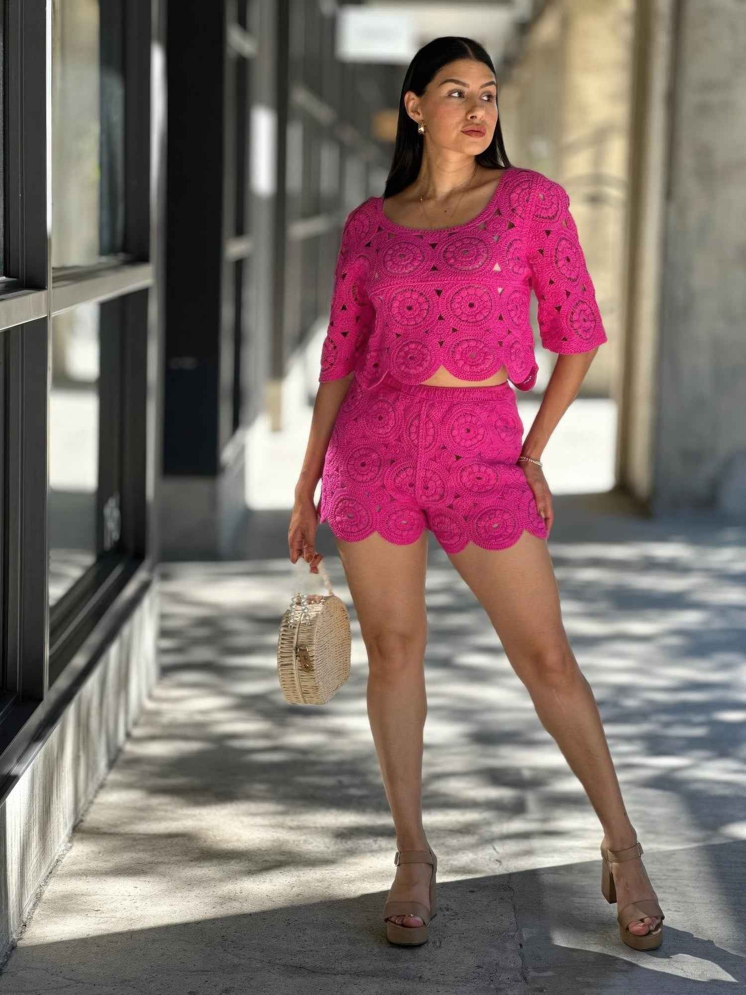 Boho Crochet Lace Crop Top & Line Short Set