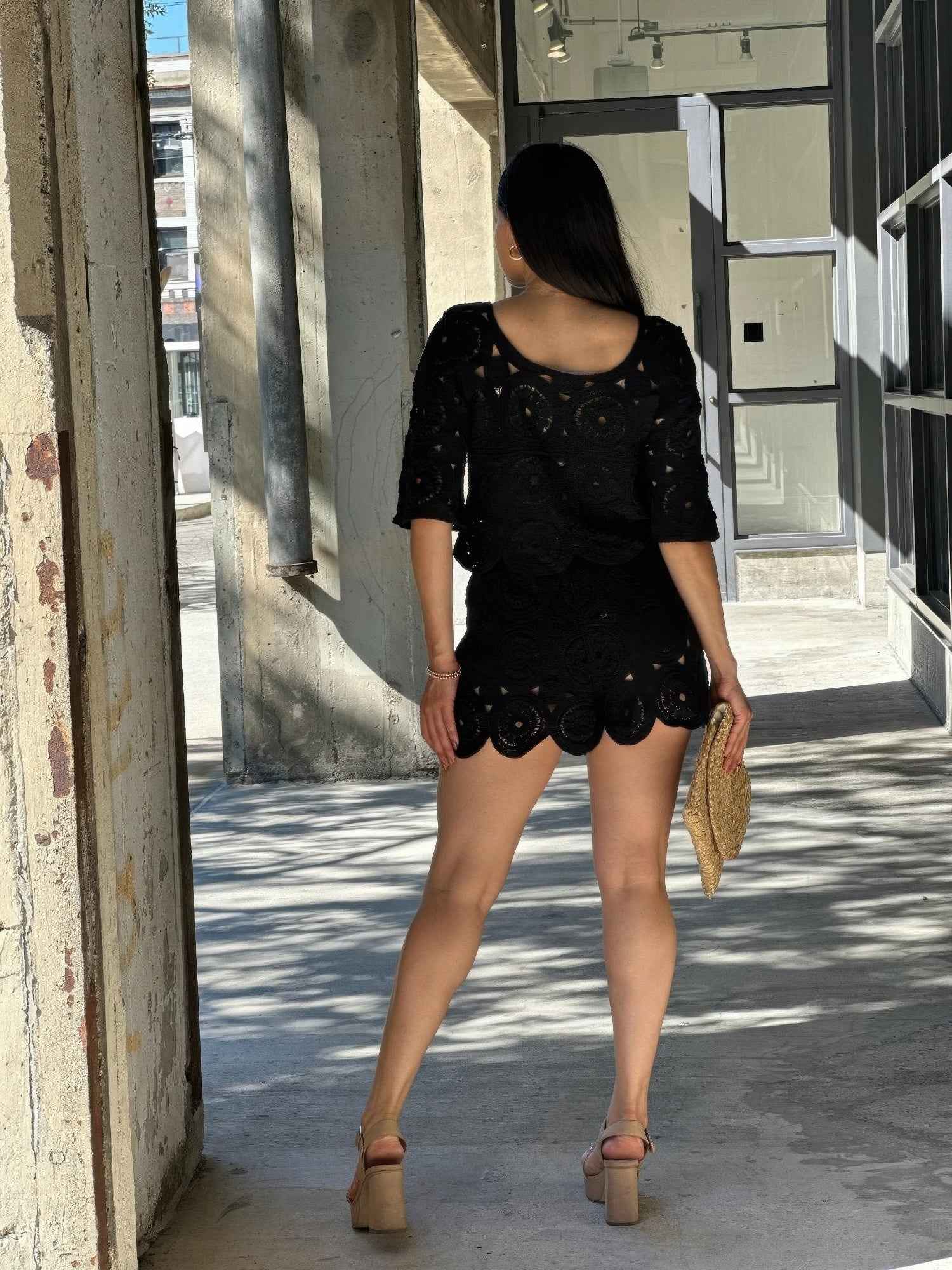 Boho Crochet Lace Crop Top & Line Short Set