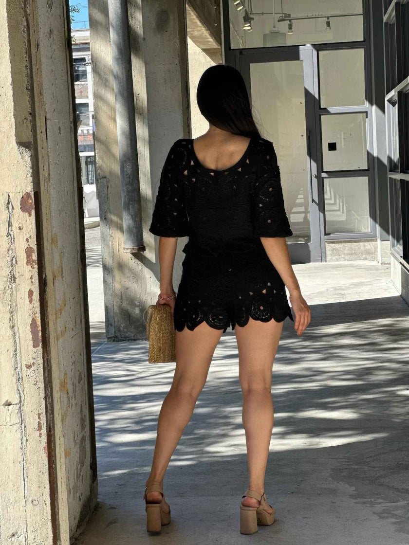 Boho Crochet Lace Crop Top & Line Short Set