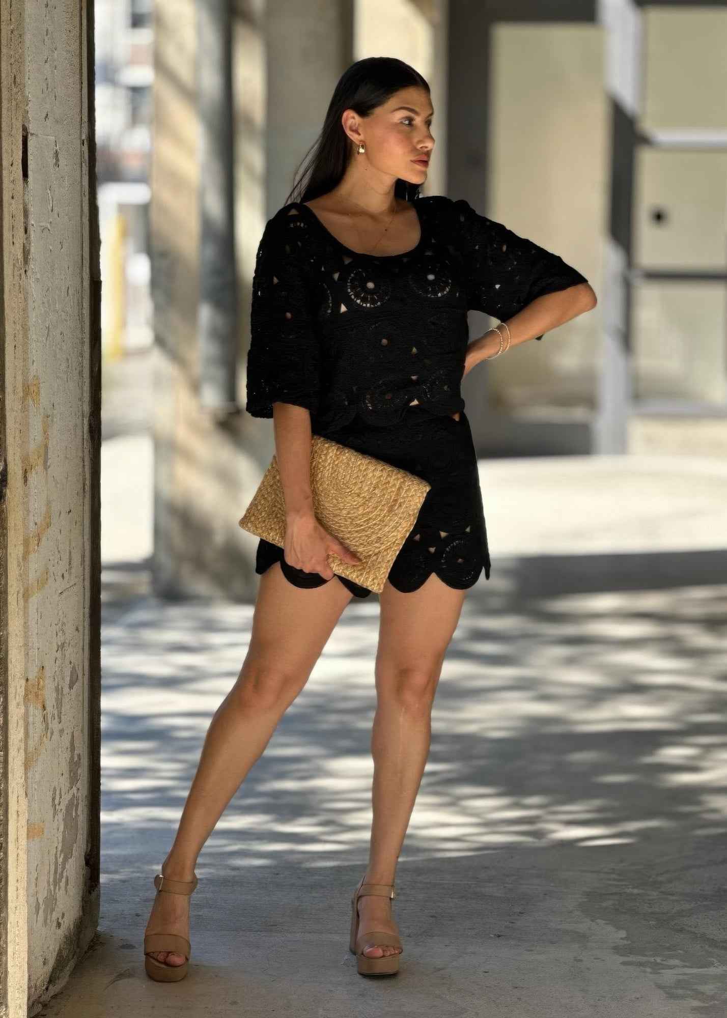 Boho Crochet Lace Crop Top & Line Short Set