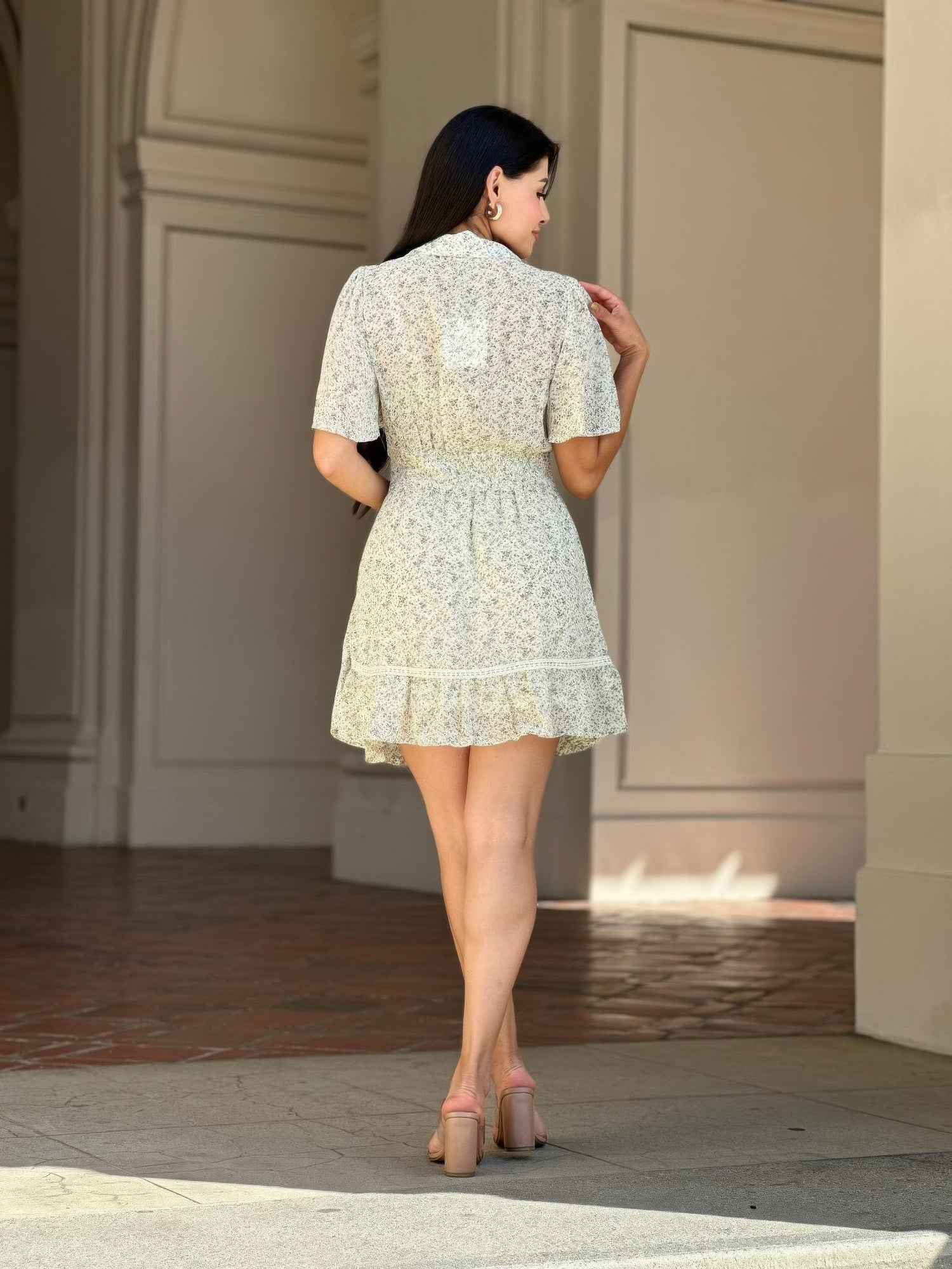 Floral Print Saffy Lace Smocking Waist Mini Dress