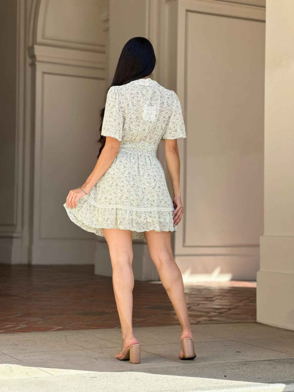 Floral Print Saffy Lace Smocking Waist Mini Dress
