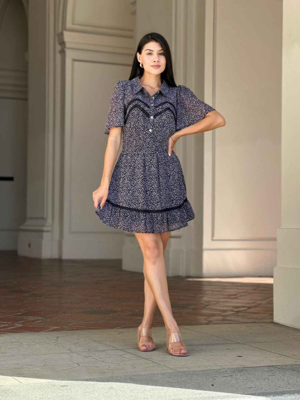 Floral Print Saffy Lace Smocking Waist Mini Dress