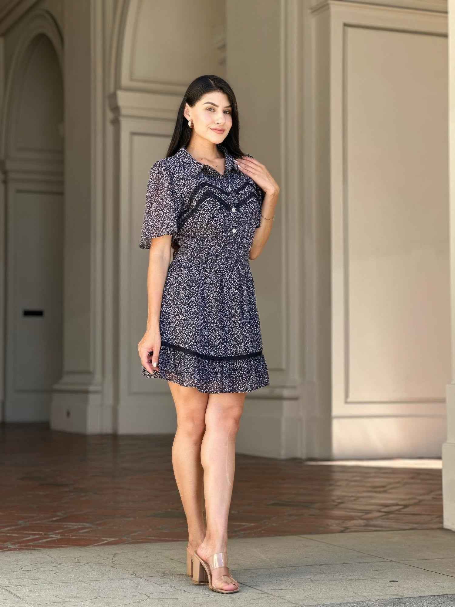 Floral Print Saffy Lace Smocking Waist Mini Dress