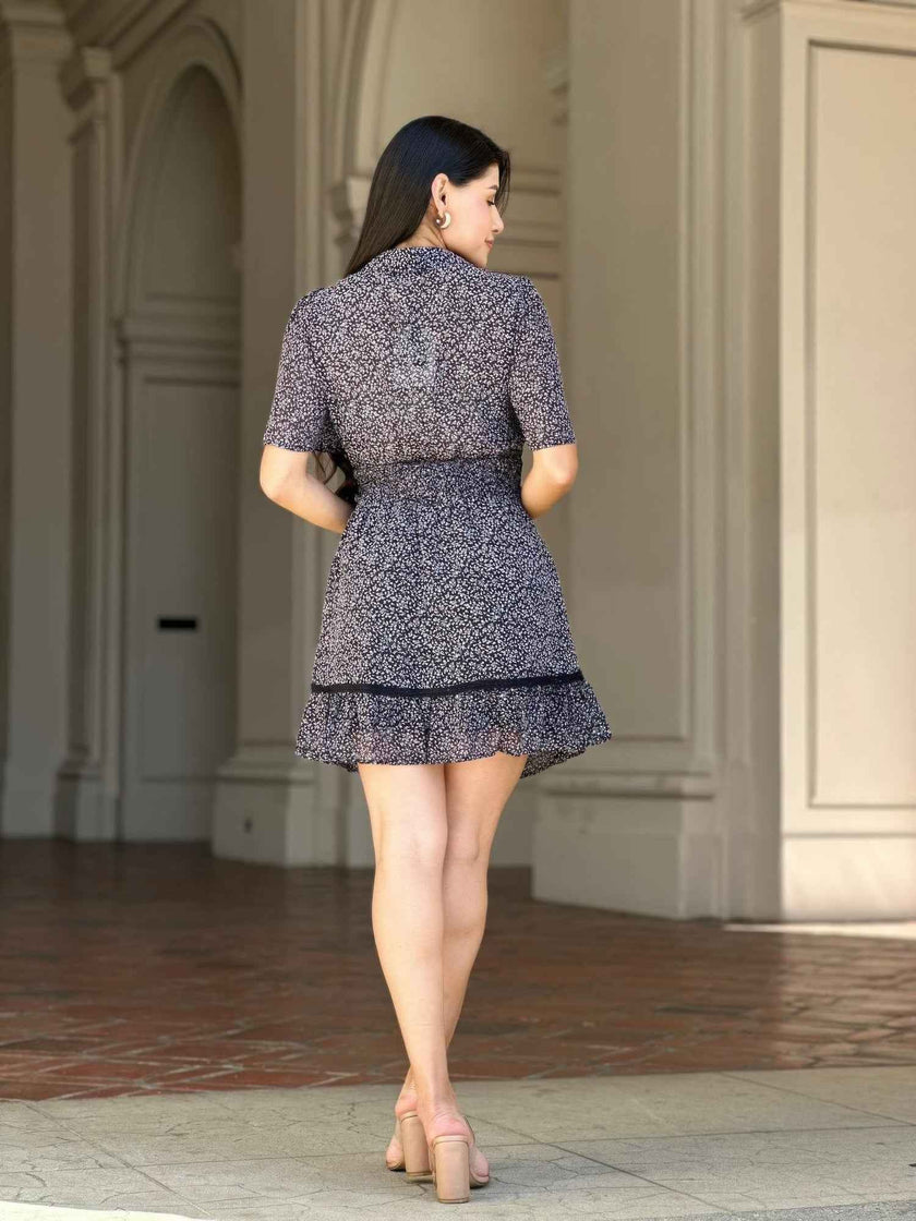 Floral Print Saffy Lace Smocking Waist Mini Dress