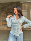 Stripe Asymmetric Button-down Detail Ls Blouse