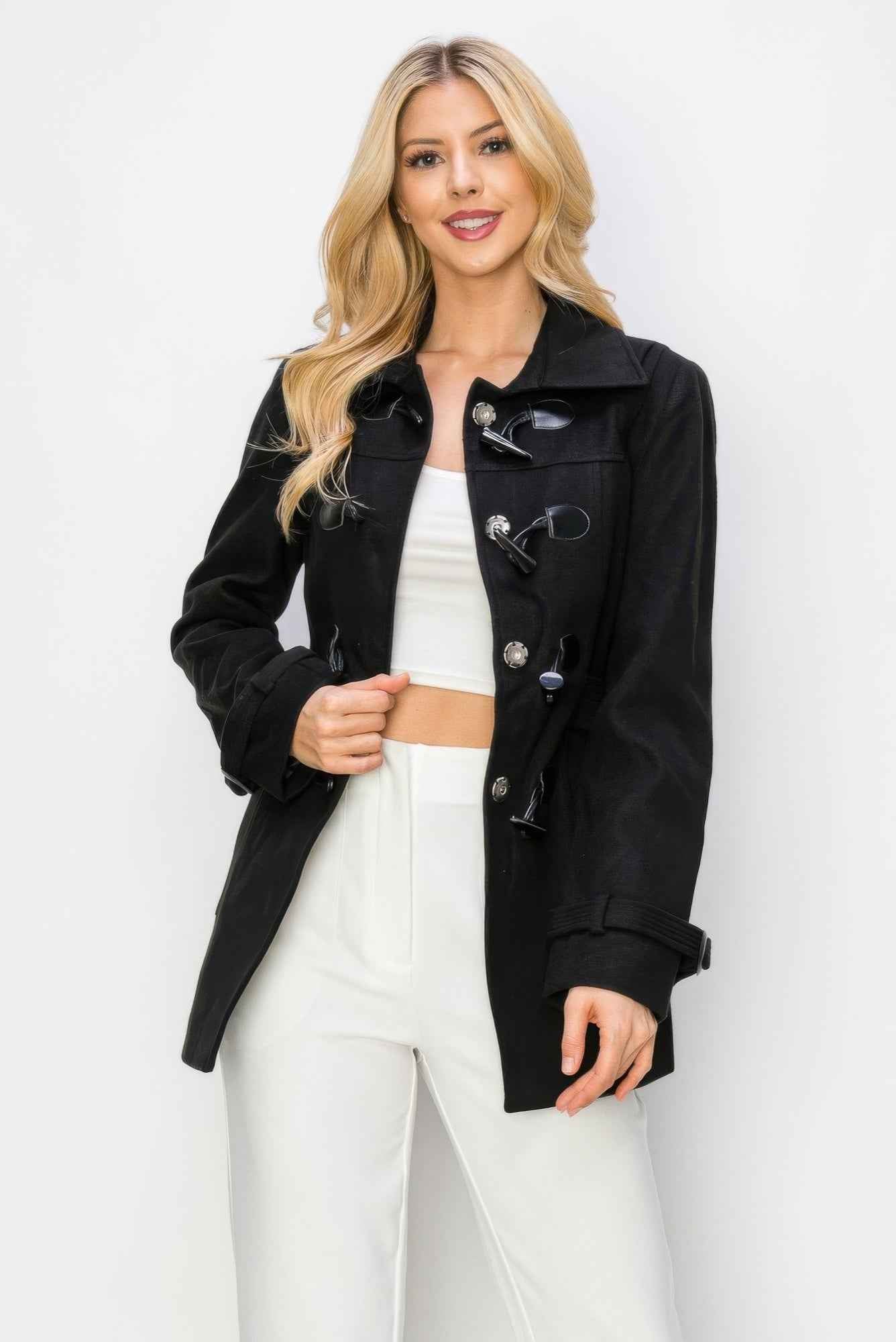 Wool Toggle Button Peacoat With Pockets