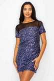 Sparkle Sequins & Mesh Cap Sleeve Mini Dress
