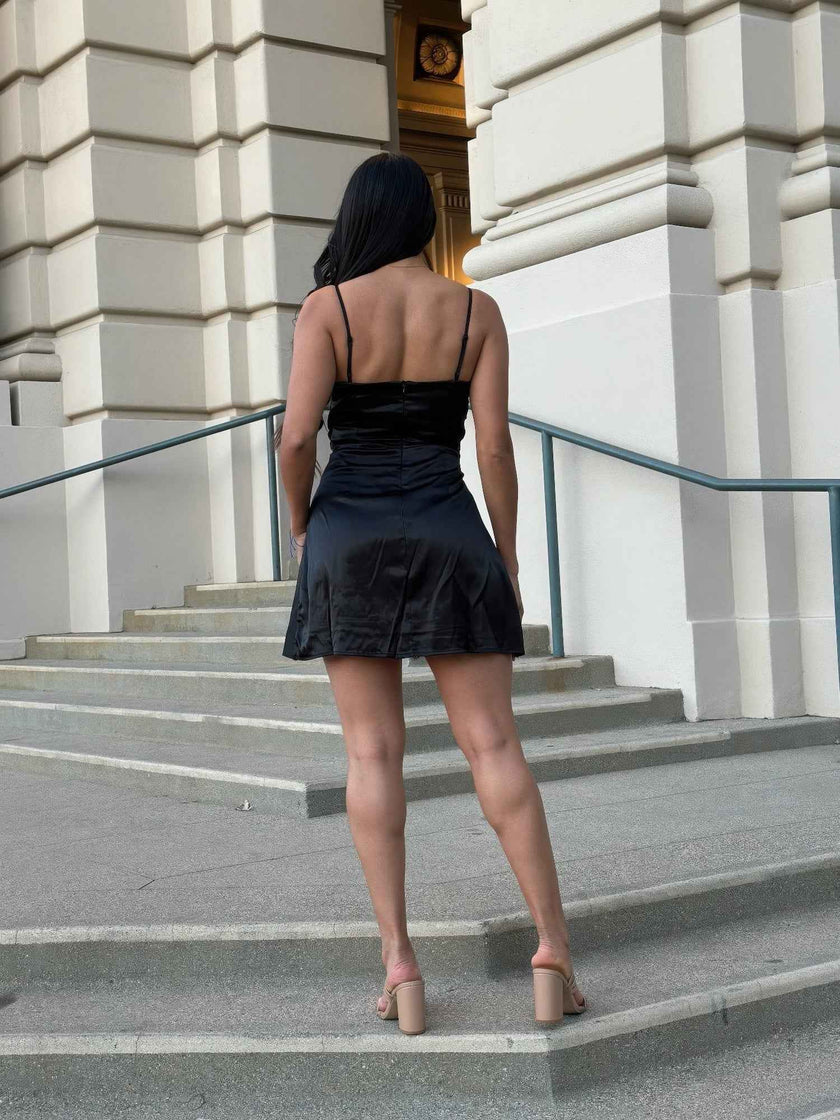 Sexy Party Satin Wrap Like & Lace Nude Mini Dress