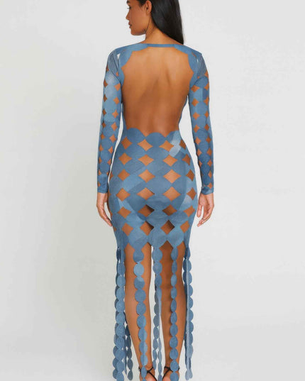 Denim Print Sexy Cut Out Maxi Dress
