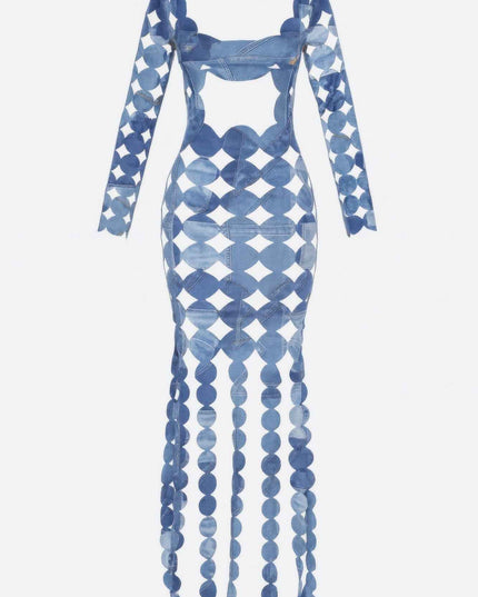 Denim Print Sexy Cut Out Maxi Dress