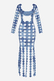 Denim Print Sexy Cut Out Maxi Dress