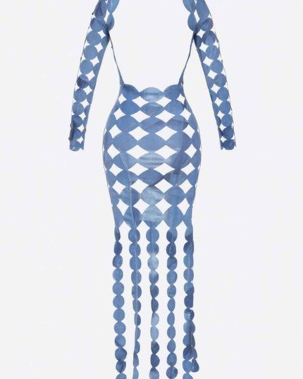 Denim Print Sexy Cut Out Maxi Dress