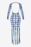 Denim Print Sexy Cut Out Maxi Dress