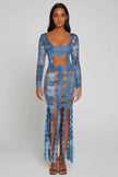 Denim Print Sexy Cut Out Maxi Dress