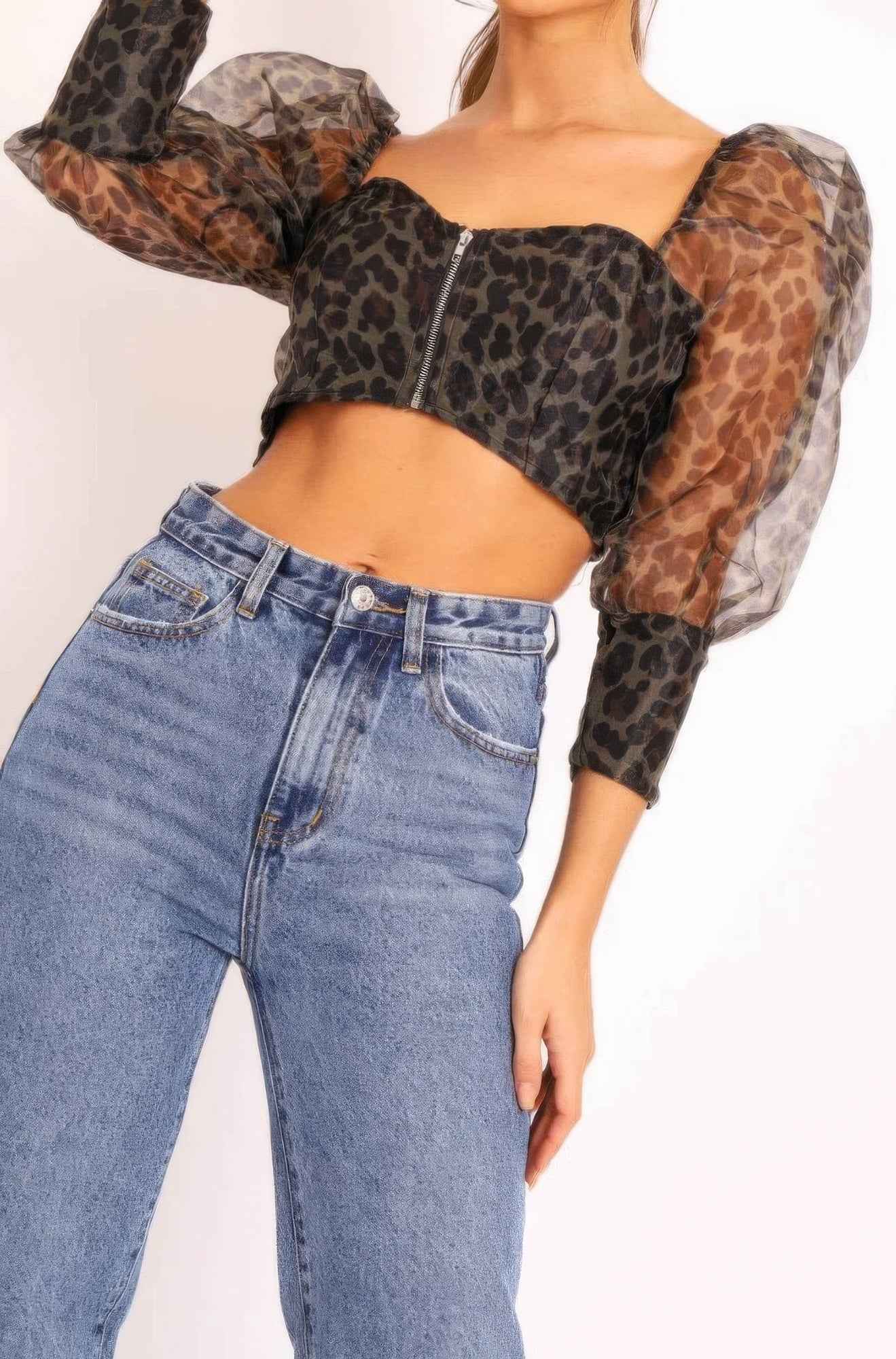 Sheer Leopard Print Crop Top