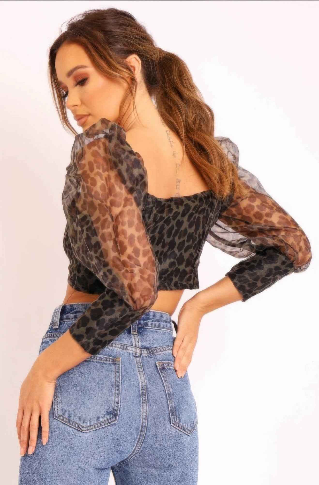 Sheer Leopard Print Crop Top