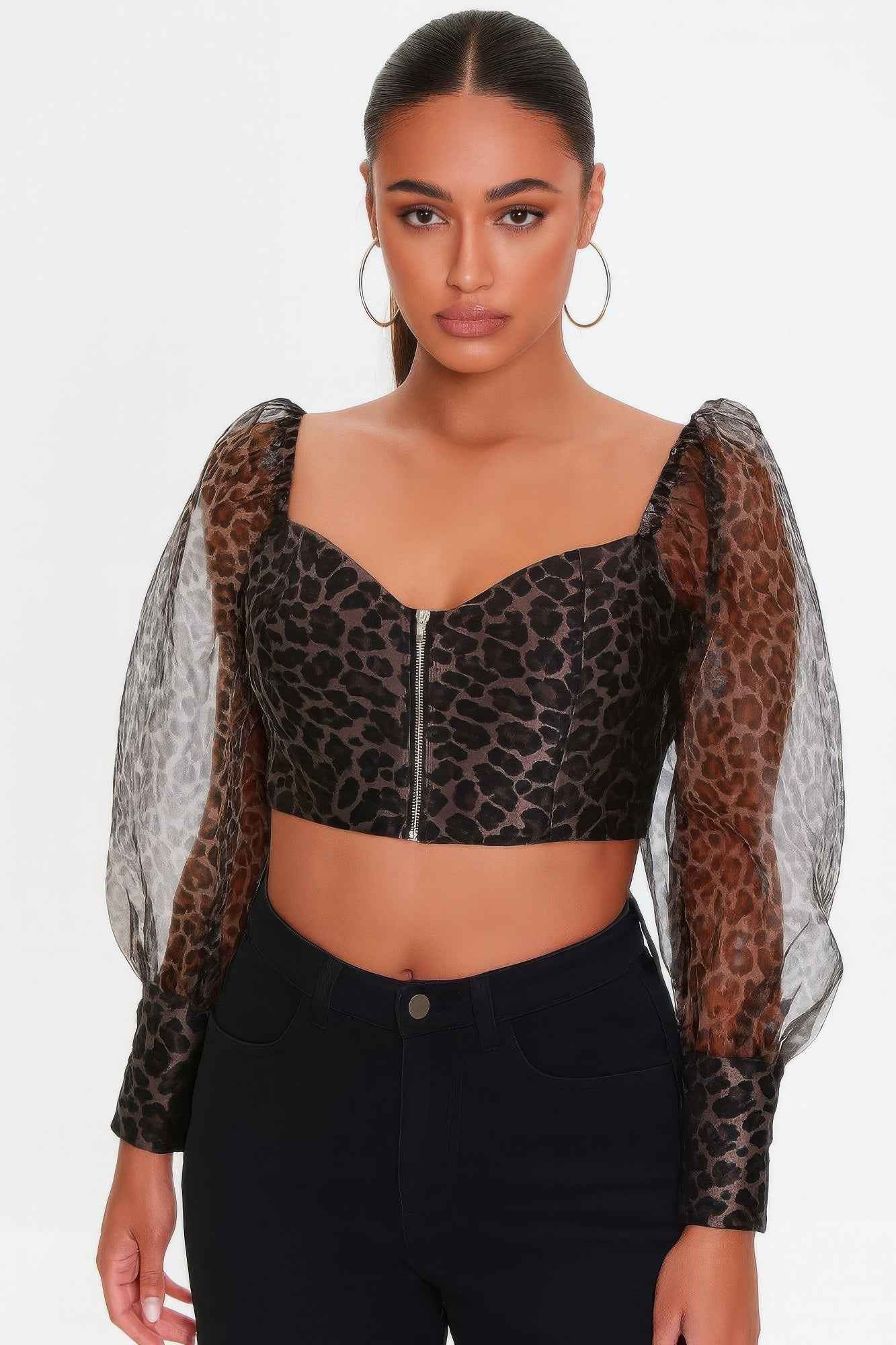 Sheer Leopard Print Crop Top
