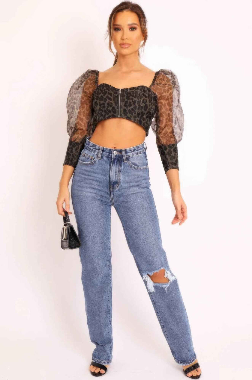 Sheer Leopard Print Crop Top
