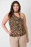 Leopard Print Halter Top With Neck Tie Detail