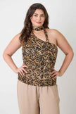Leopard Print Halter Top With Neck Tie Detail