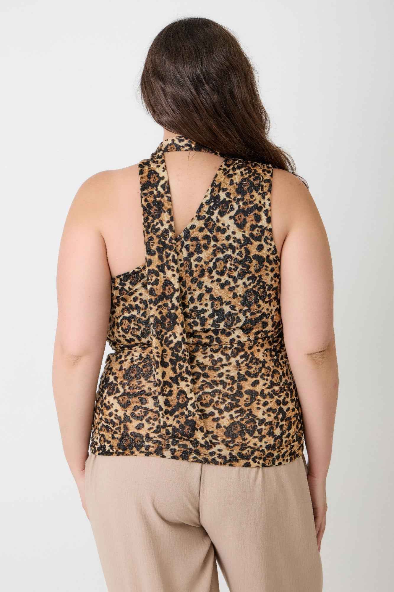 Leopard Print Halter Top With Neck Tie Detail