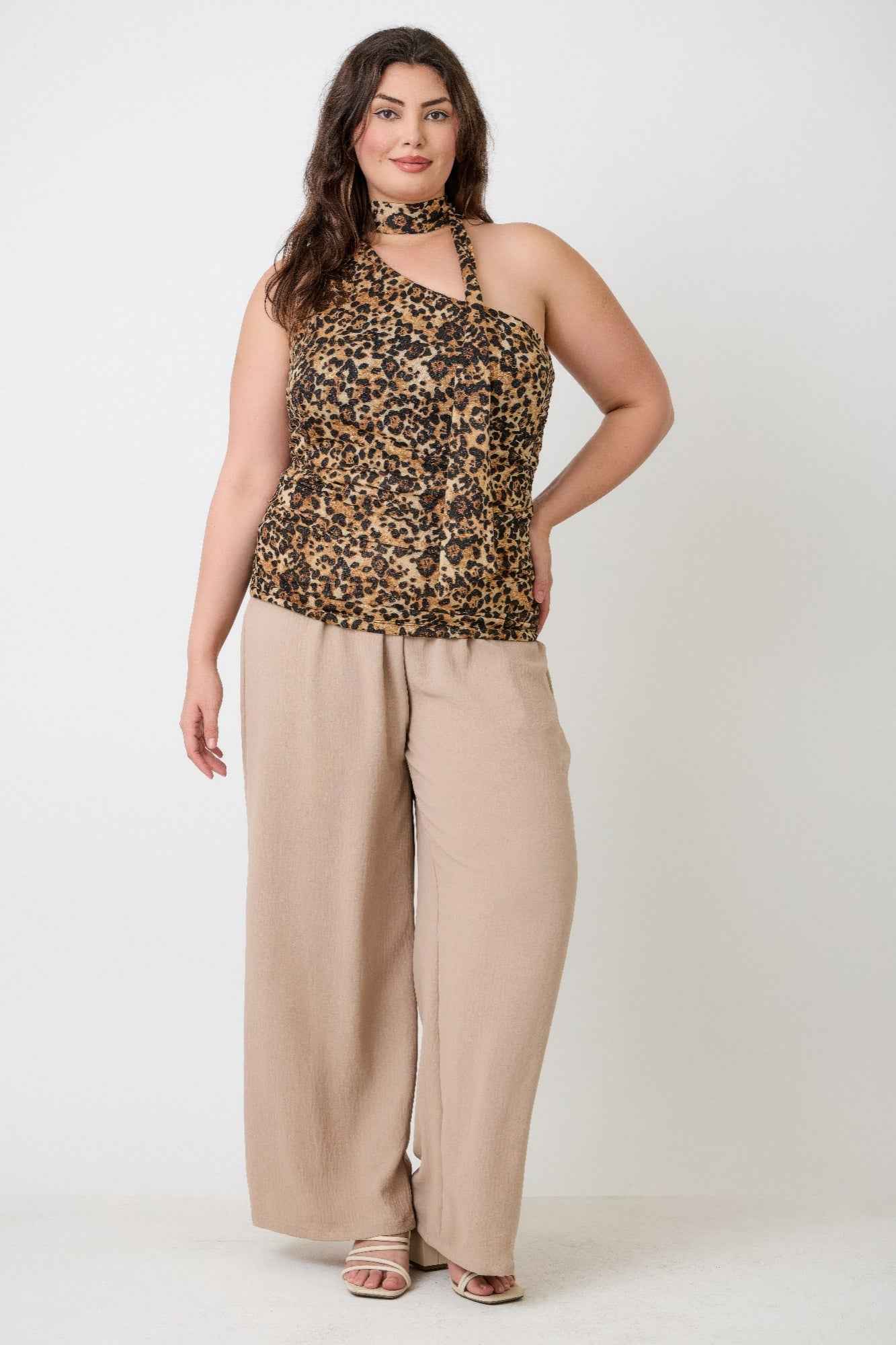 Leopard Print Halter Top With Neck Tie Detail