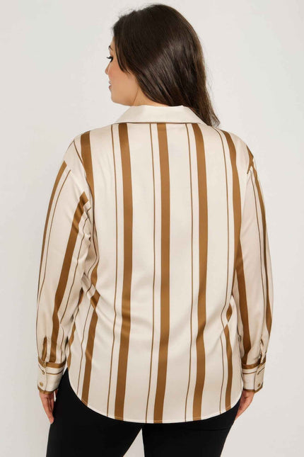 Plus Size Vertical Stripe Button Down Blouse