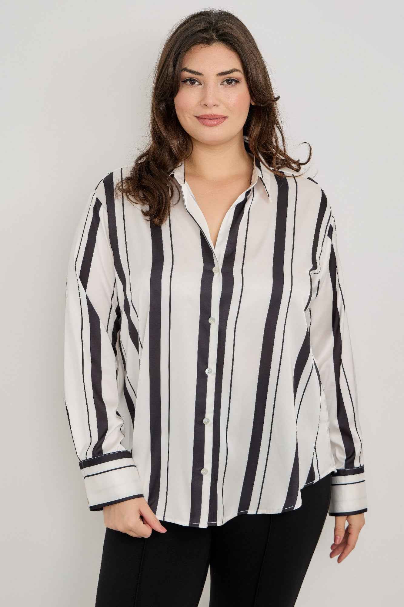 Plus Size Vertical Stripe Button Down Blouse