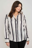 Plus Size Vertical Stripe Button Down Blouse