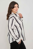 Plus Size Vertical Stripe Button Down Blouse