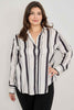 Plus Size Vertical Stripe Button Down Blouse