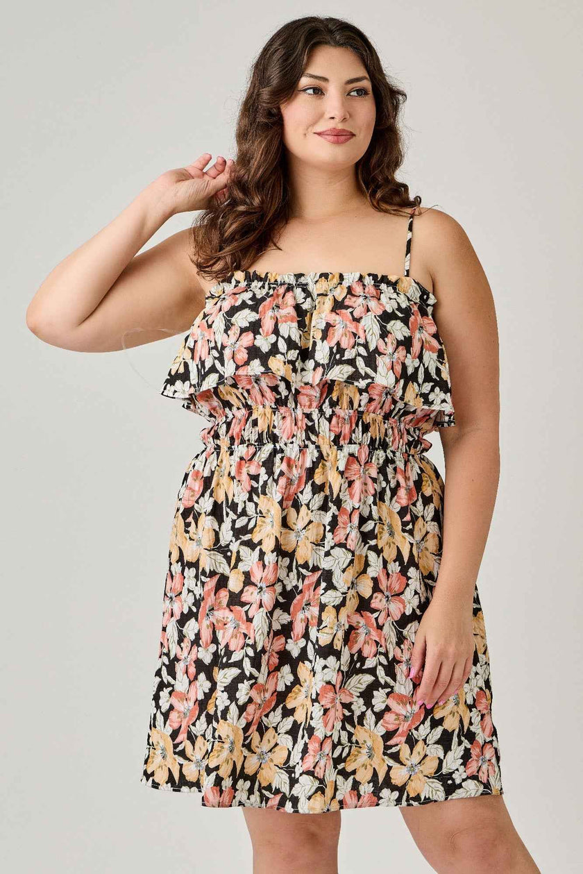 Plus Size Rayon Challis Floral Ruffled Tier Dress