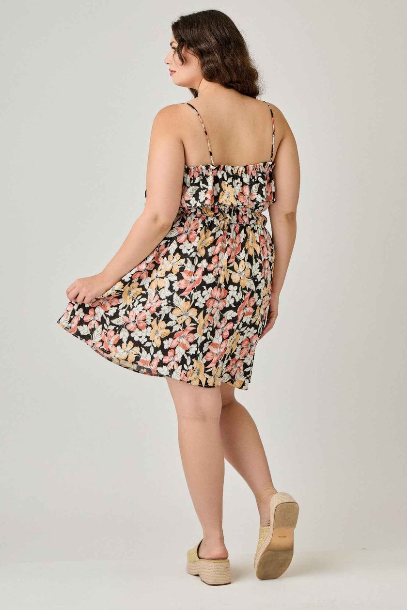 Plus Size Rayon Challis Floral Ruffled Tier Dress