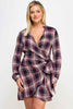 Plus Size Long Sleeve Plaid Side Tie Dress
