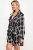Plus Size Long Sleeve Plaid Side Tie Dress
