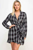 Plus Size Long Sleeve Plaid Side Tie Dress